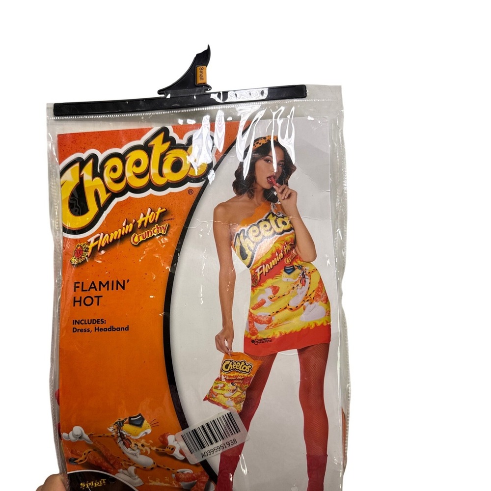 Spirit Halloween Cheetos Flamin Hot Costume Dress Headband Tights Small 4-6